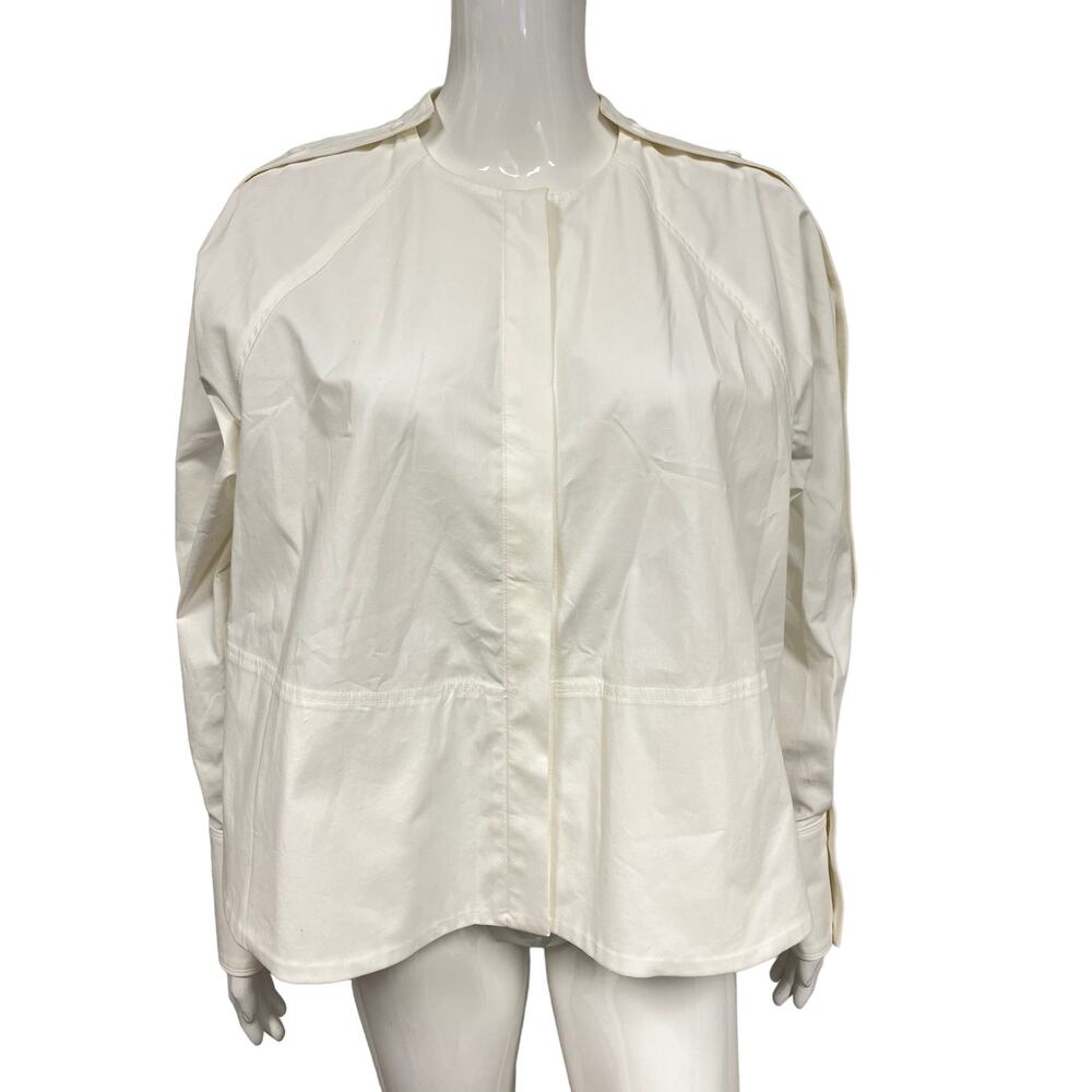PROENZA SCHOULER $990 White Cotton Side Button Accent Round Neck Blouse Top 4
